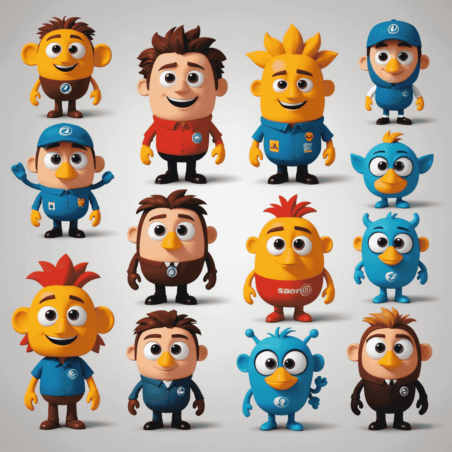 A series of 2D animated brand mascots created using FlipAClip, each representing different company values and personalities