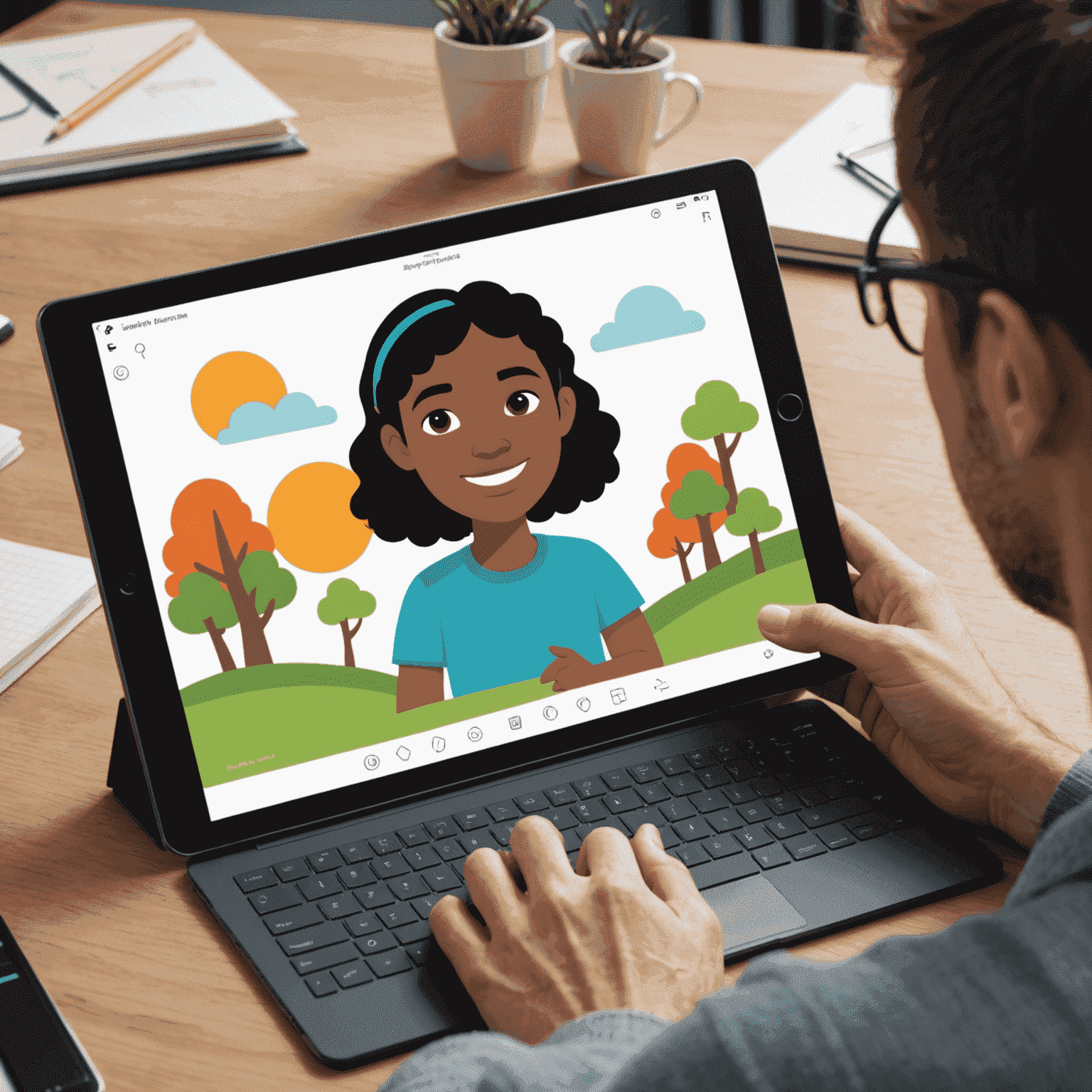 A beginner using FlipAClip on a tablet to create a simple 2D animation, demonstrating the software's accessibility