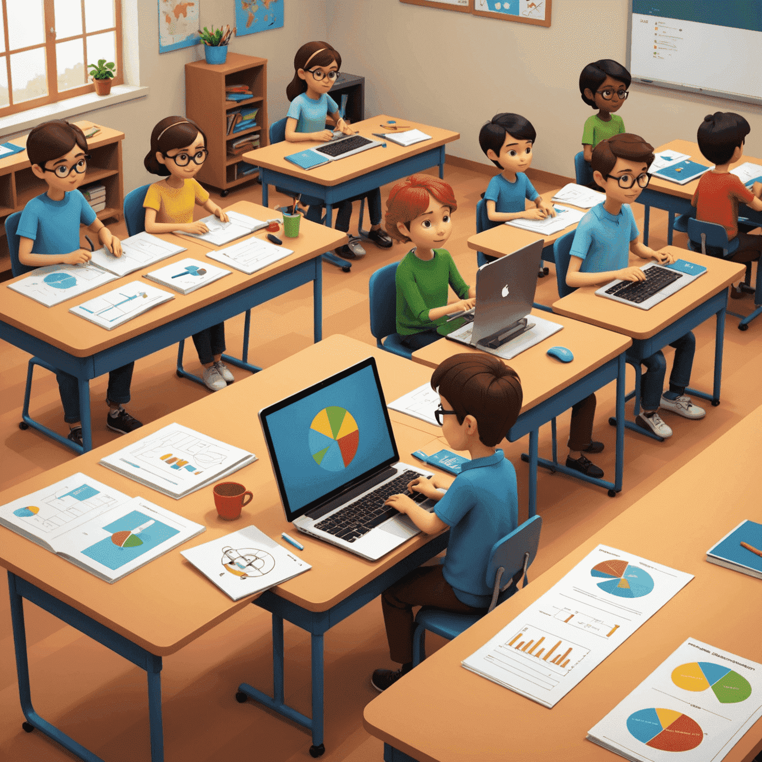 Animated educational scenes showing concepts from various subjects using 2D animation